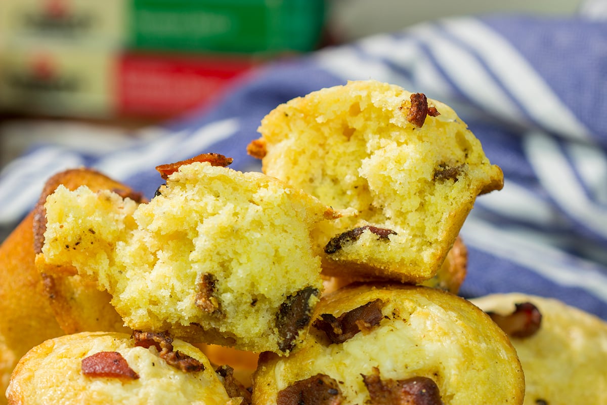 These Bacon Cheddar Cornbread Muffins are packed with crispy bacon, sharp cheddar cheese and classic cornbread flavor. They're the perfect side dish for soups and stews!